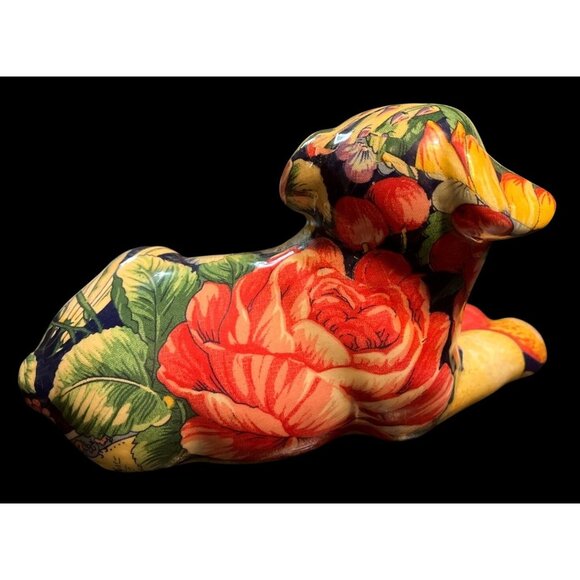 Vtg Joan Baker Designs Floral Decoupage Porcelain Puppy Figurine 8"x4"x4" - Picture 3 of 5